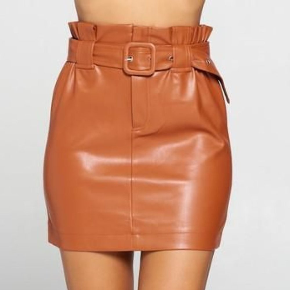 FAUX LEATHER MINI SKIRT BROWN LEATHER SKIRT TAN SKIRT TAN LEATHER MINI SKIRT
